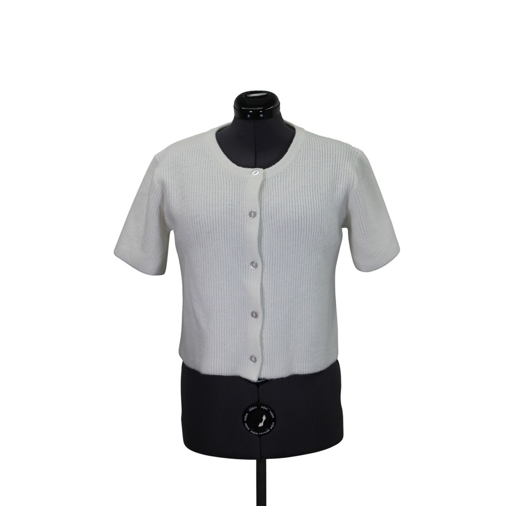 White Short Sleeve Knit Button Front Cardigan Sweater‎ Women's Small